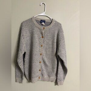 Woolrich Vintage Wool Blend Cardigan Womens XL Grey Birdseye Wooden Buttons